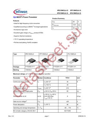 IPD13N03LA G datasheet  